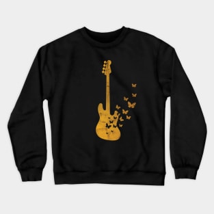 Bass Guitar Silhouette Turning Into Butterflies Gold Crewneck Sweatshirt